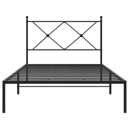 Metal Bed Frame without Mattress with Headboard Black 100x190cm