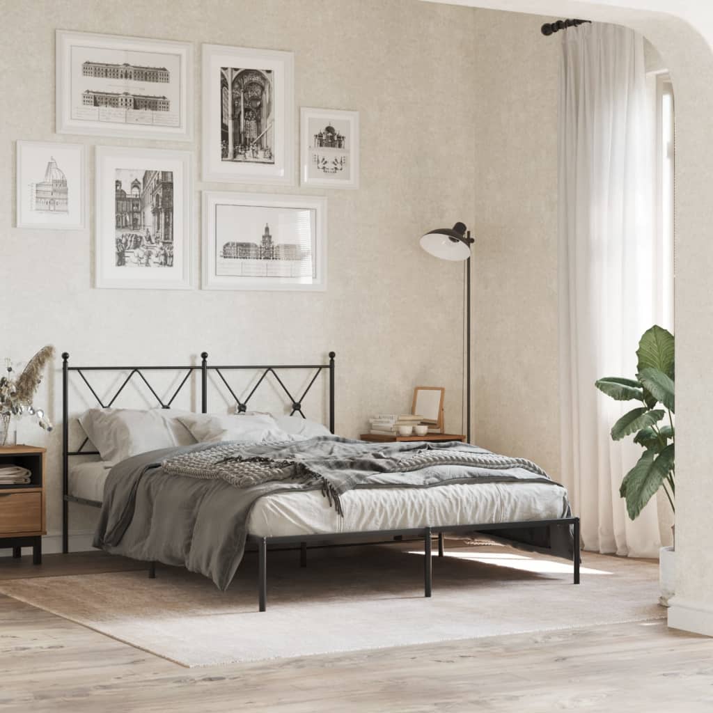 Metal Bed Frame without Mattress with Headboard Black 140x190cm