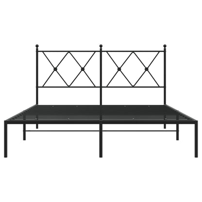 Metal Bed Frame without Mattress with Headboard Black 140x190cm