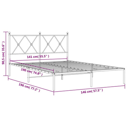 Metal Bed Frame without Mattress with Headboard Black 140x190cm