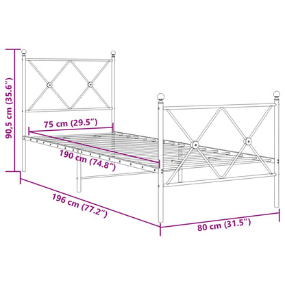 Metal Bed Frame without Mattress with Footboard Black 75x190cm