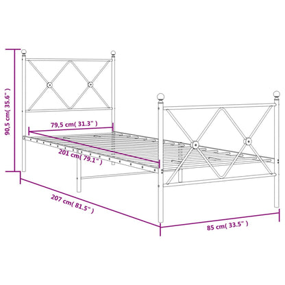 Metal Bed Frame without Mattress with Footboard Black 80x200cm