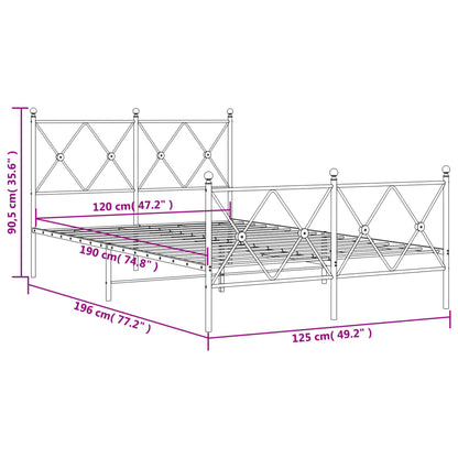 Metal Bed Frame without Mattress with Footboard Black 120x190cm