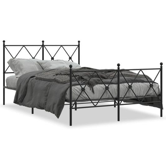 Metal Bed Frame without Mattress with Footboard Black 120x190cm