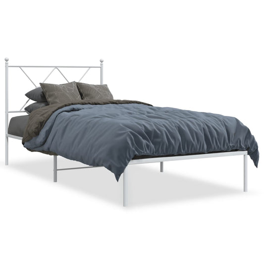 Metal Bed Frame without Mattress with Headboard White 90x190cm
