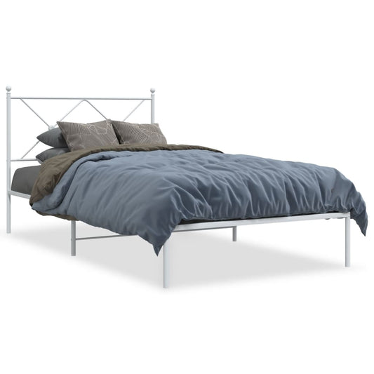 Metal Bed Frame without Mattress with Headboard White 100x200cm