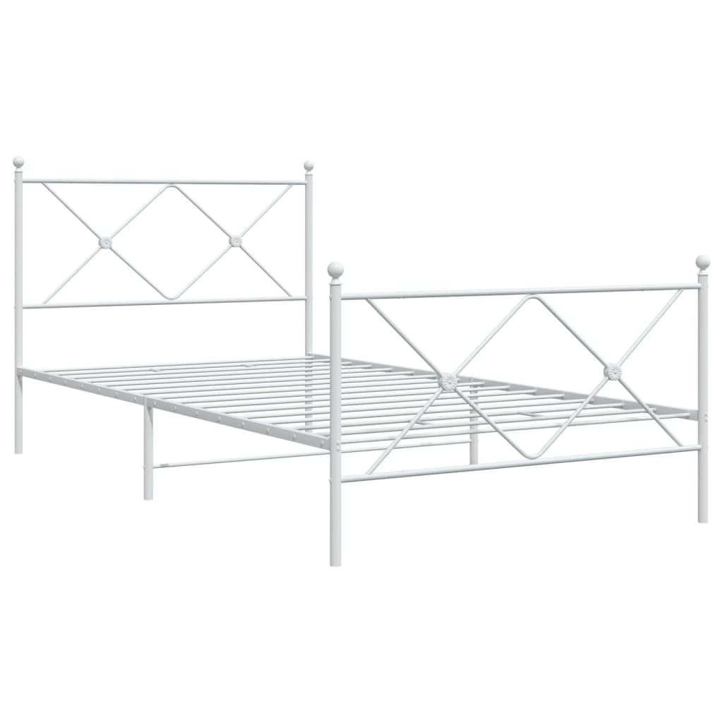Metal Bed Frame without Mattress with Footboard White 100x190cm
