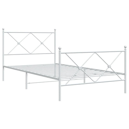 Metal Bed Frame without Mattress with Footboard White 100x190cm