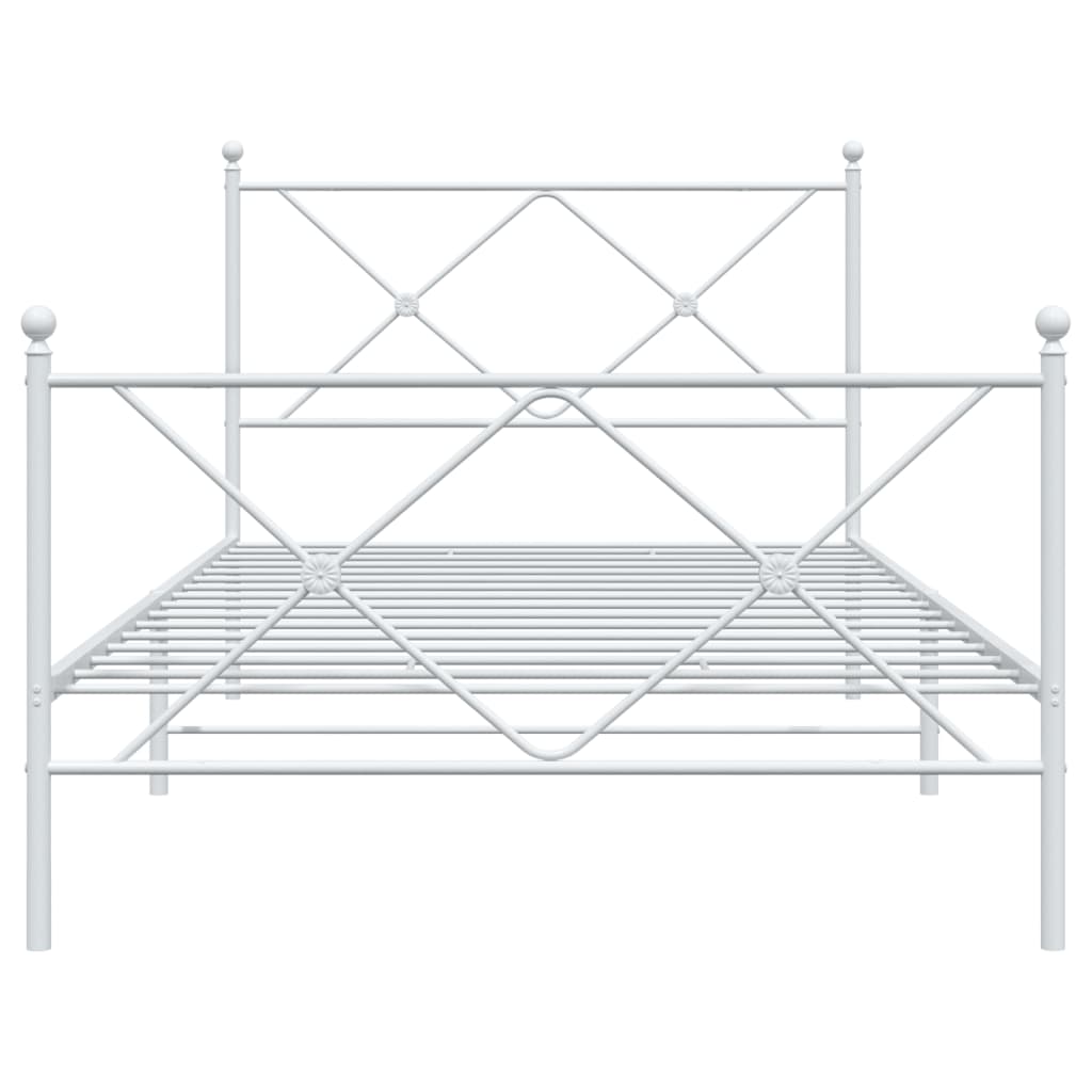 Metal Bed Frame without Mattress with Footboard White 100x190cm
