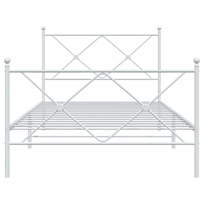 Metal Bed Frame without Mattress with Footboard White 100x190cm