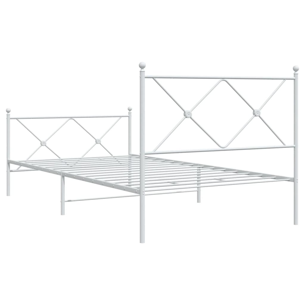 Metal Bed Frame without Mattress with Footboard White 100x190cm