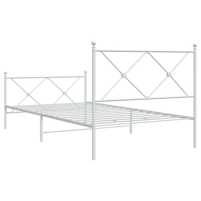 Metal Bed Frame without Mattress with Footboard White 100x190cm