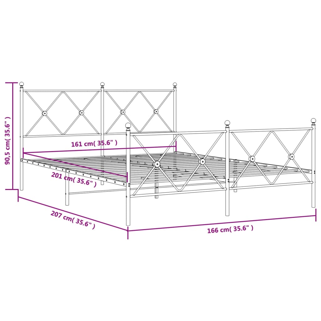 Metal Bed Frame without Mattress with Footboard White 160x200cm