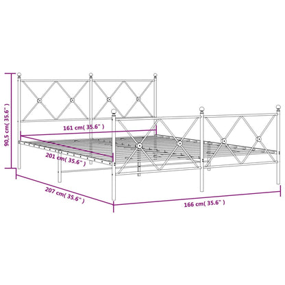 Metal Bed Frame without Mattress with Footboard White 160x200cm