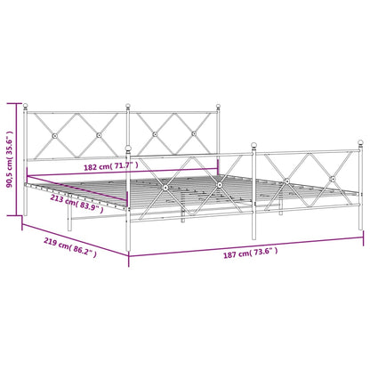 Metal Bed Frame without Mattress with Footboard White 183x213cm