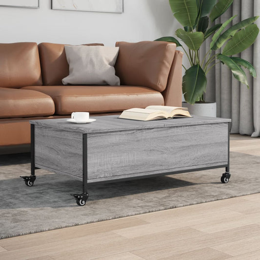 Coffee Table with Wheels Grey Sonoma 91x55x34 cm Engineered Wood