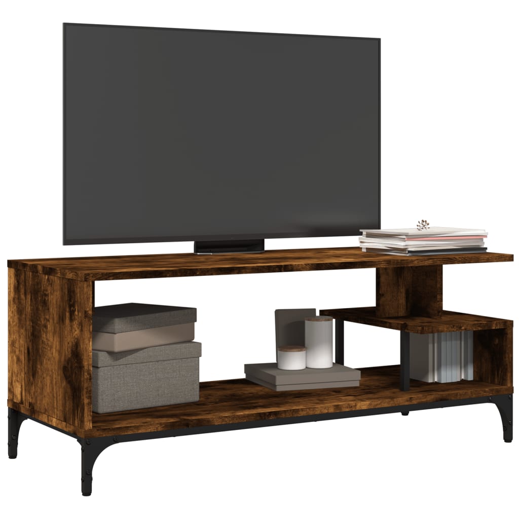 TV Cabinet Smoked Oak 102x40x41 cm Engineered Wood and Powder-coated Steel