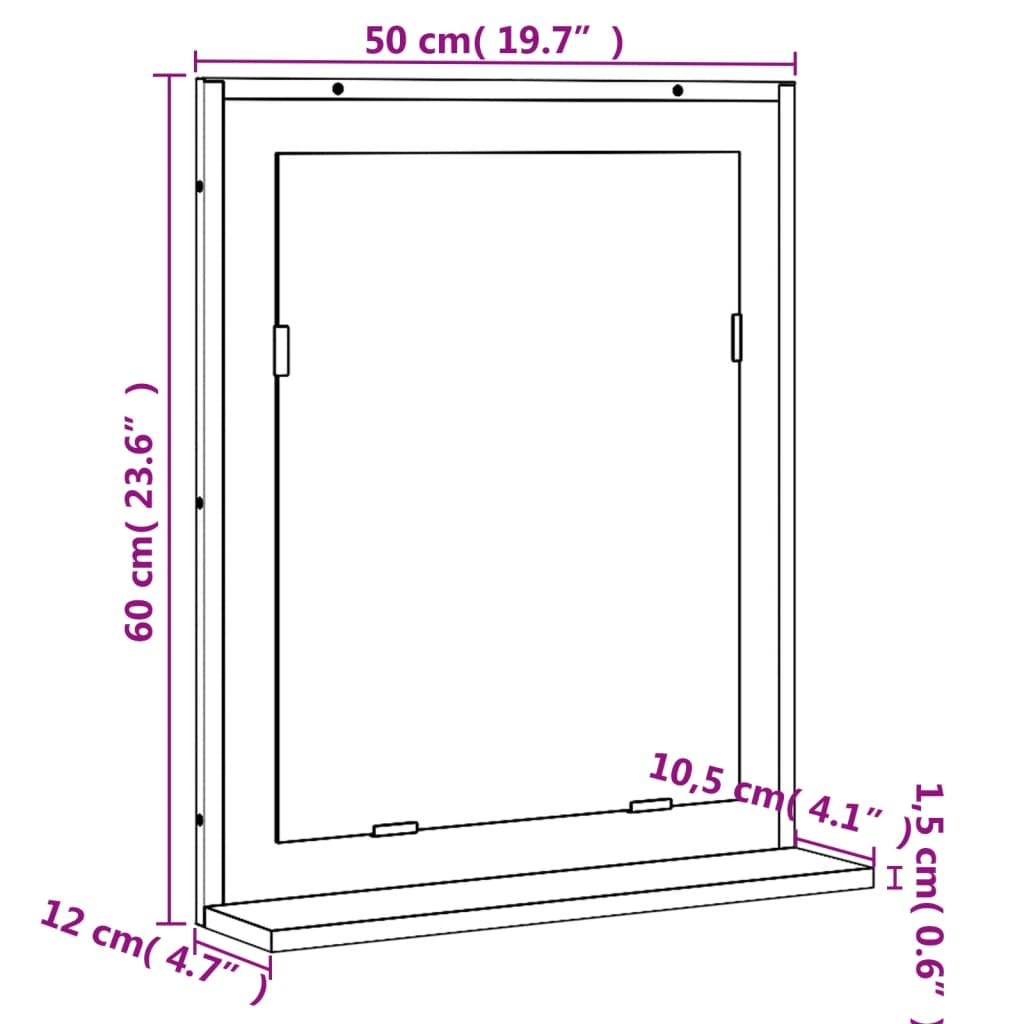 Bathroom Mirror with Shelf Brown Oak 50x12x60 cm Engineered Wood