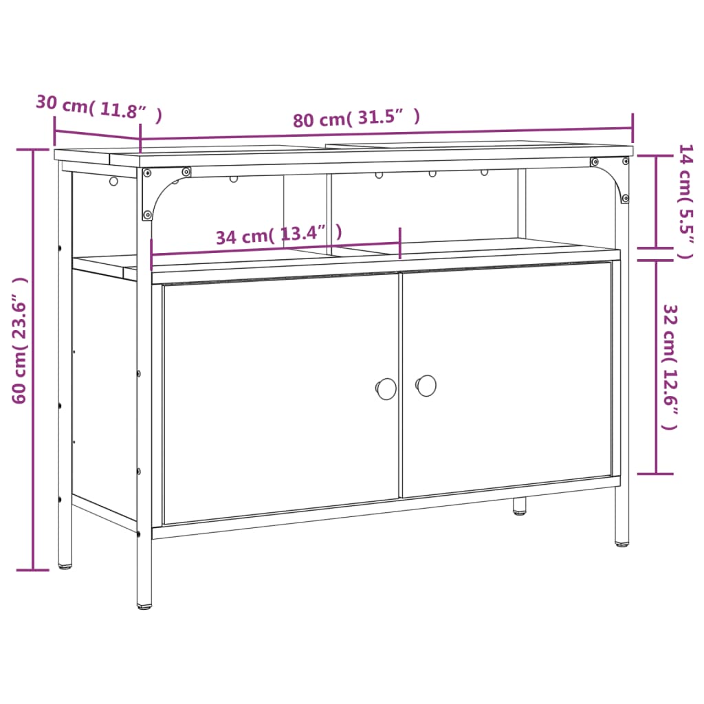 Bathroom Sink Cabinet Black 80x30x60 cm Engineered Wood