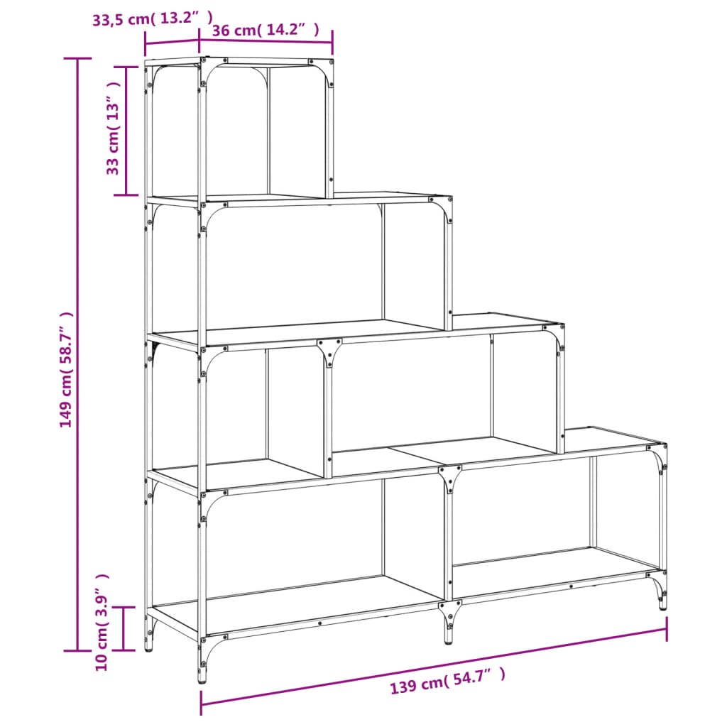 Bookcase 4-Stair Black 139x33.5x149 cm Engineered Wood