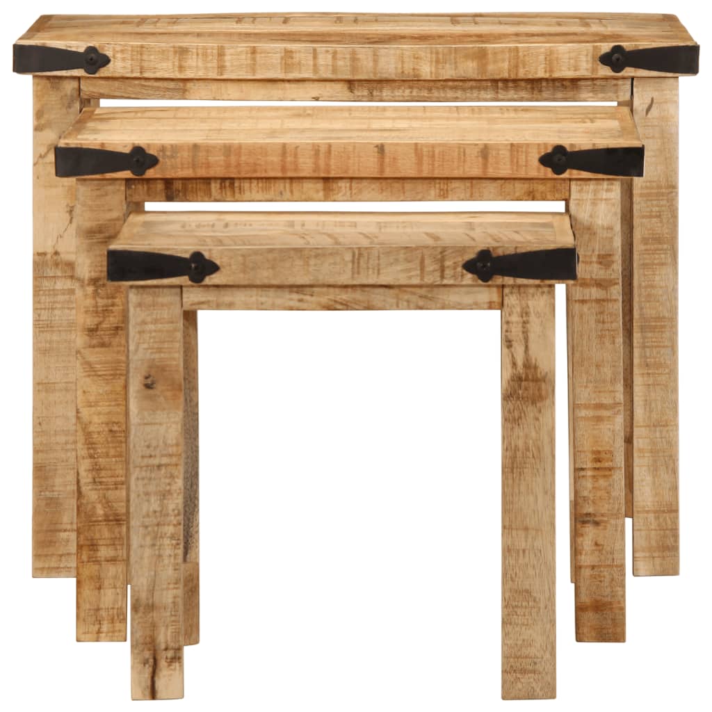 Nesting Side Tables 3 pcs Solid Rough Wood Mango