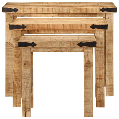 Nesting Side Tables 3 pcs Solid Rough Wood Mango