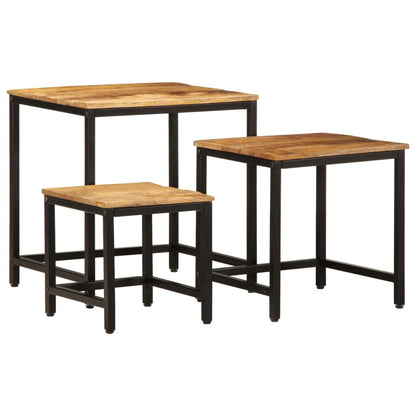 Nesting Side Tables 3 pcs Solid Rough Wood Mango