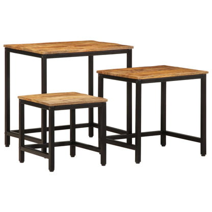 Nesting Side Tables 3 pcs Solid Rough Wood Mango