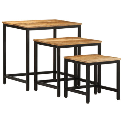 Nesting Side Tables 3 pcs Solid Rough Wood Mango