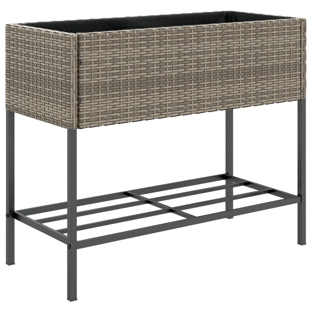 Garden Planter with Shelf Grey Poly Rattan