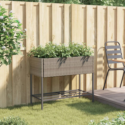 Garden Planter with Shelf Grey Poly Rattan