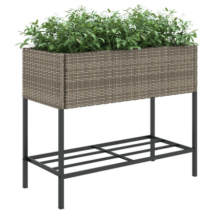 Garden Planter with Shelf Grey Poly Rattan