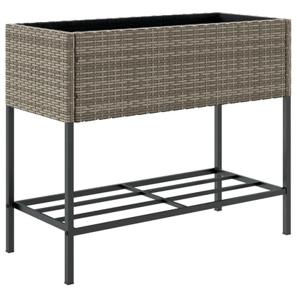 Garden Planter with Shelf Grey Poly Rattan