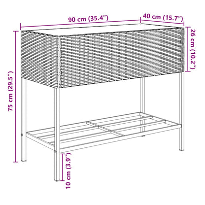 Garden Planter with Shelf Grey Poly Rattan