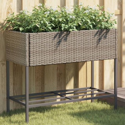 Garden Planter with Shelf Grey Poly Rattan