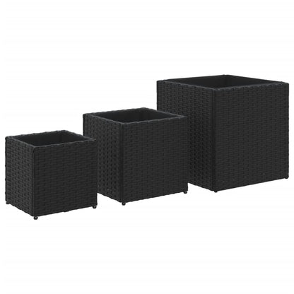 Garden Planters 3 pcs Black Poly Rattan