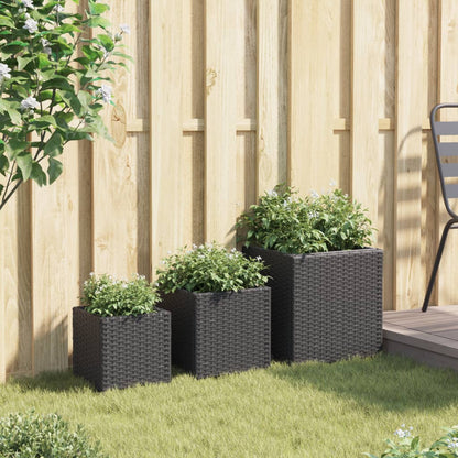 Garden Planters 3 pcs Black Poly Rattan