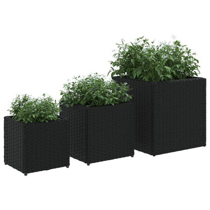 Garden Planters 3 pcs Black Poly Rattan