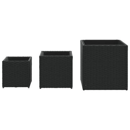 Garden Planters 3 pcs Black Poly Rattan