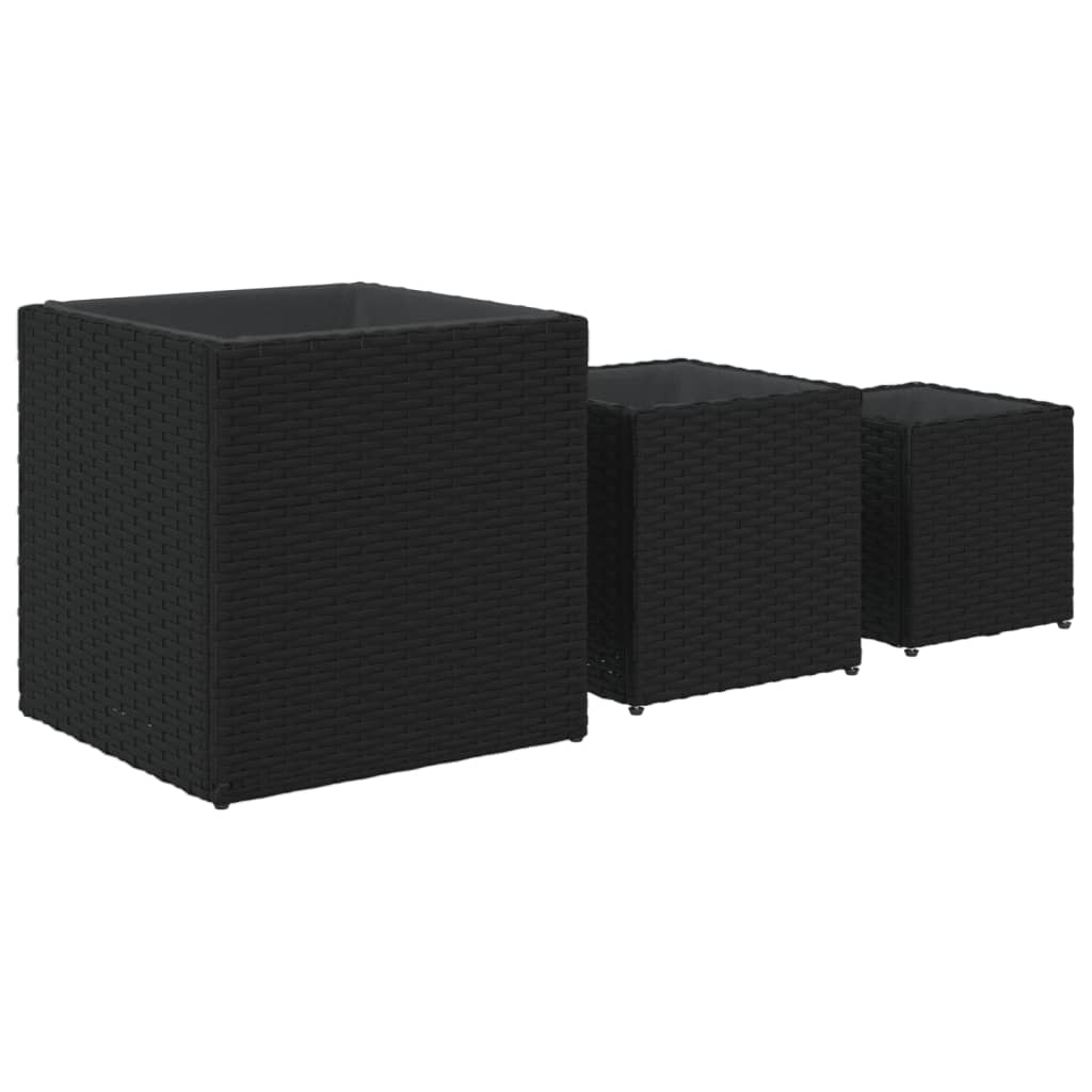 Garden Planters 3 pcs Black Poly Rattan