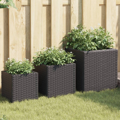 Garden Planters 3 pcs Black Poly Rattan