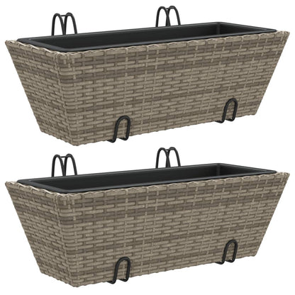 Planters with hooks 2 pcs Grey Poly Rattan