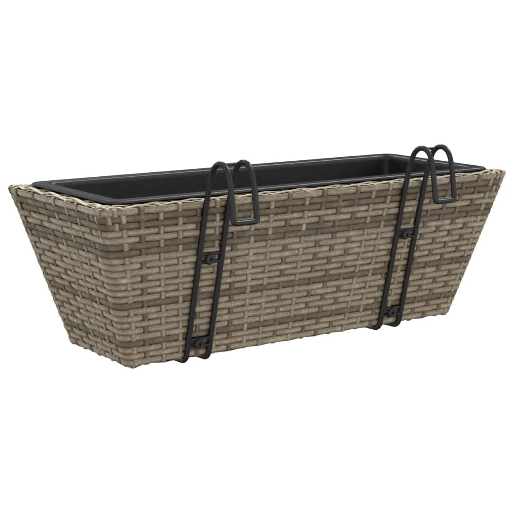 Planters with hooks 2 pcs Grey Poly Rattan