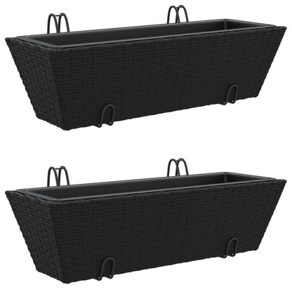 Planters with hooks 2 pcs Black Poly Rattan