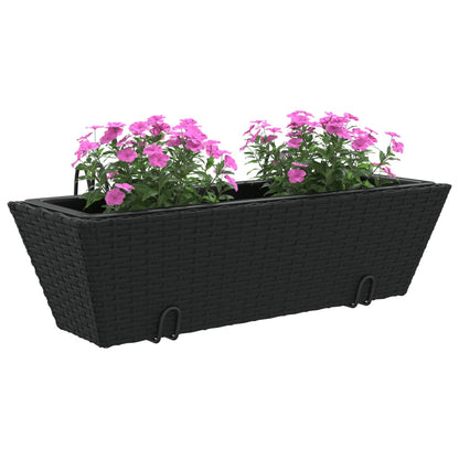 Planters with hooks 2 pcs Black Poly Rattan