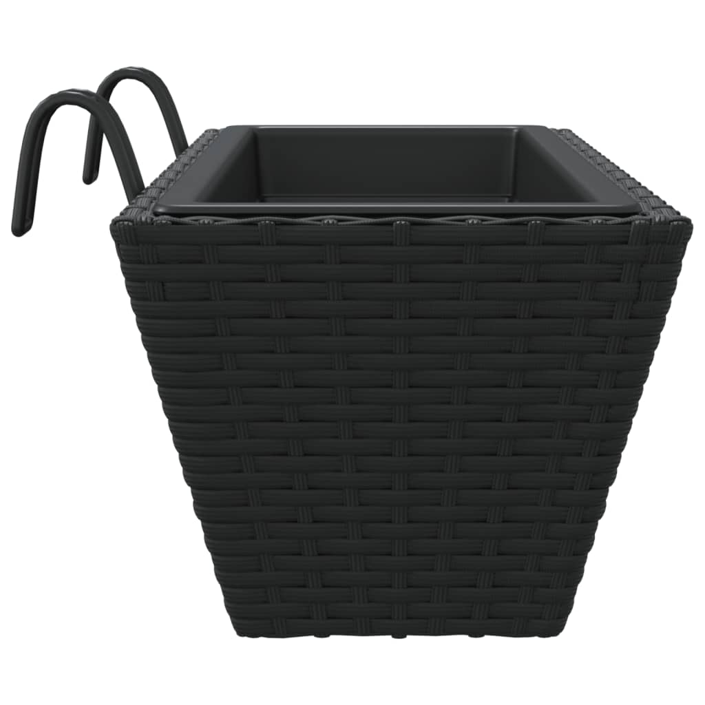 Planters with hooks 2 pcs Black Poly Rattan