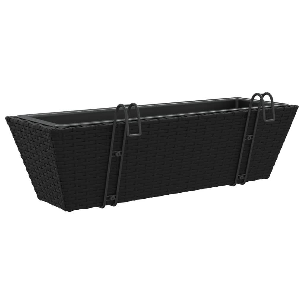 Planters with hooks 2 pcs Black Poly Rattan