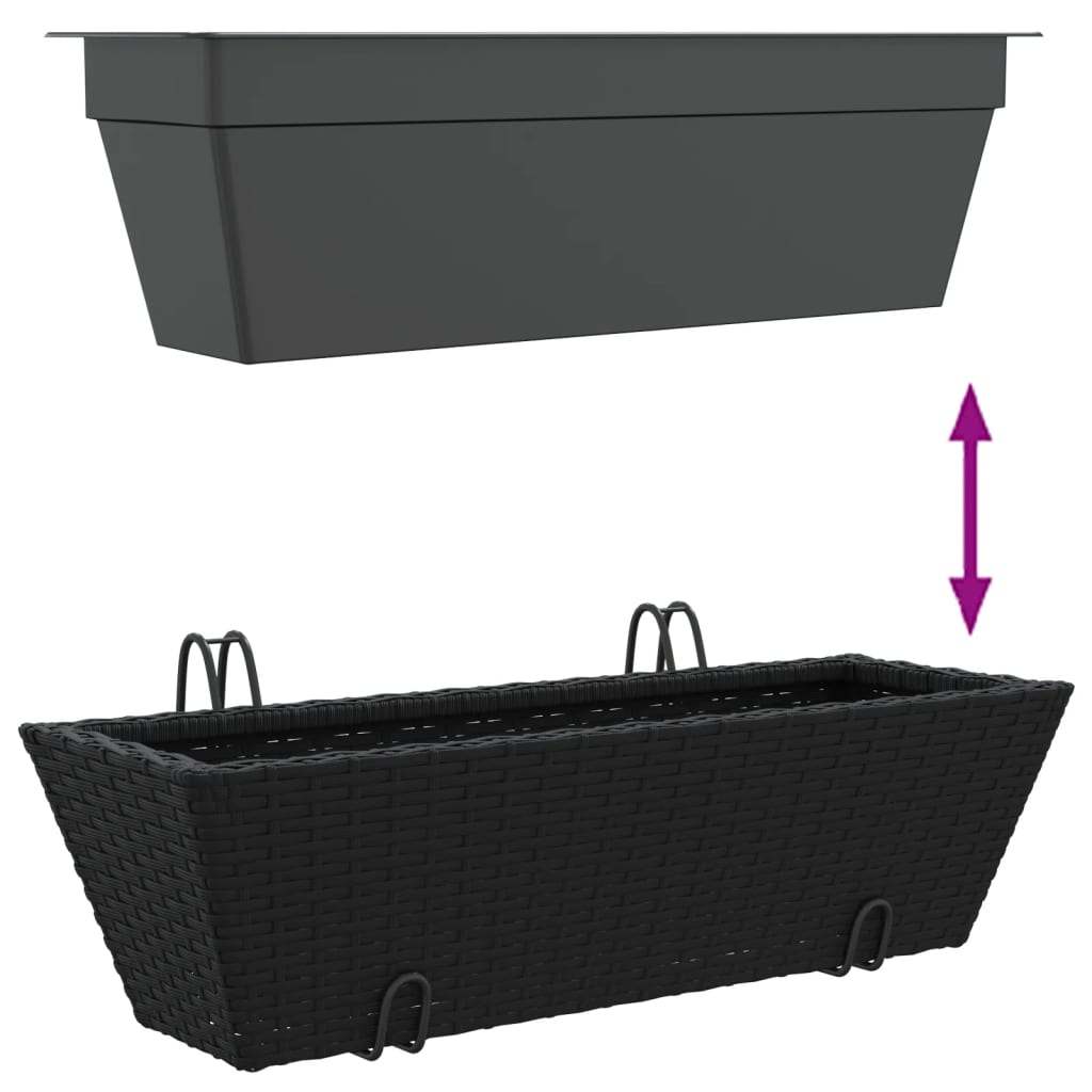 Planters with hooks 2 pcs Black Poly Rattan