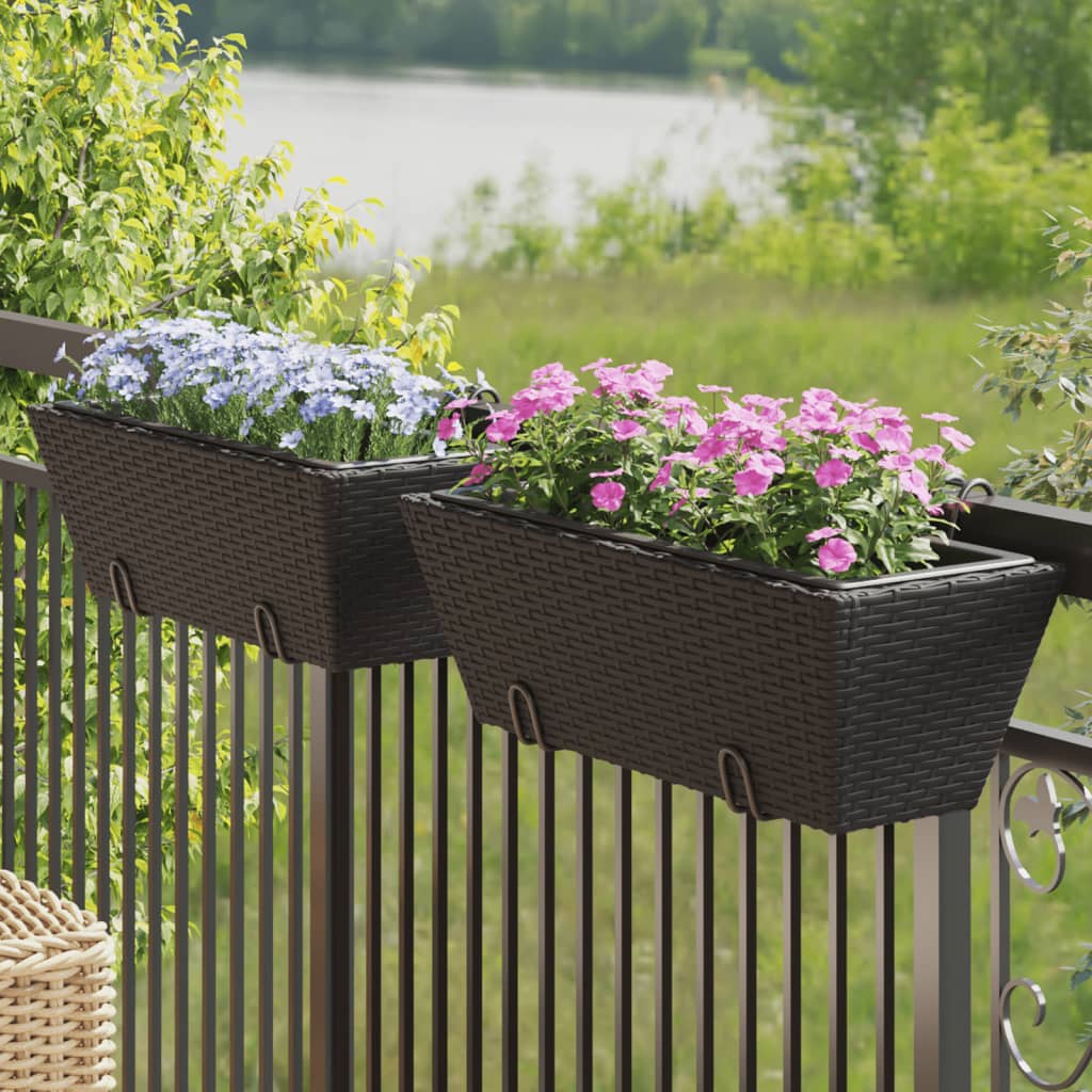 Planters with hooks 2 pcs Black Poly Rattan