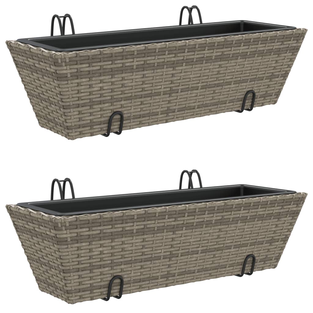 Planters with hooks 2 pcs Grey Poly Rattan